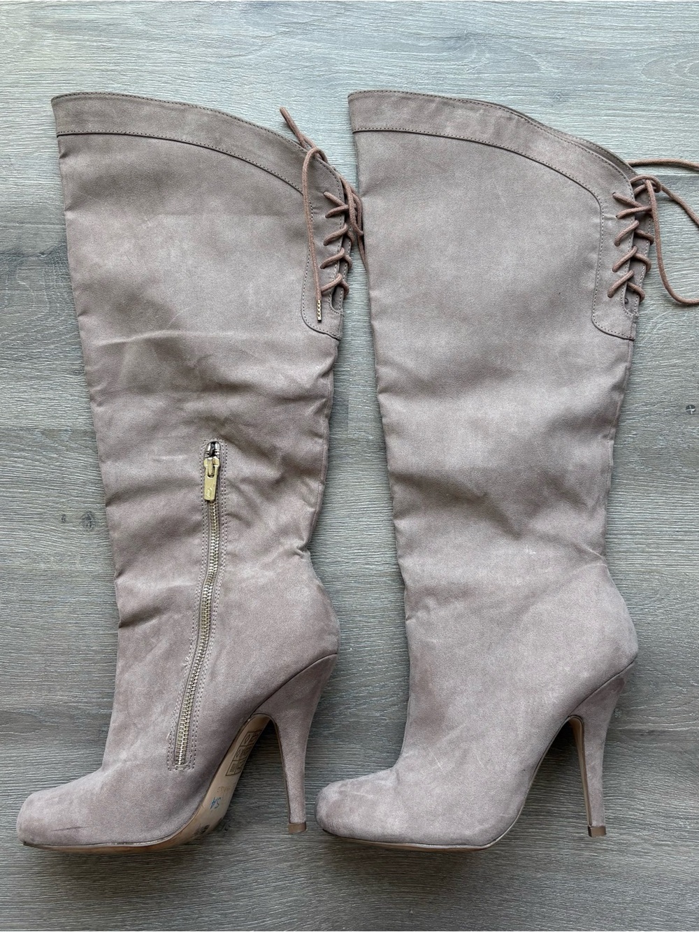Call It Spring Taupe Knee-High Suede Stiletto Boots